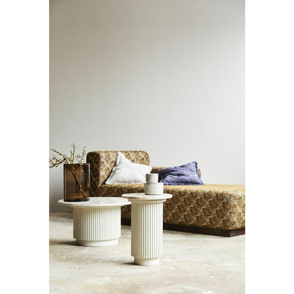 Erie round coffee table in wood and marble - Ø75 cm - raw white, brown, beige