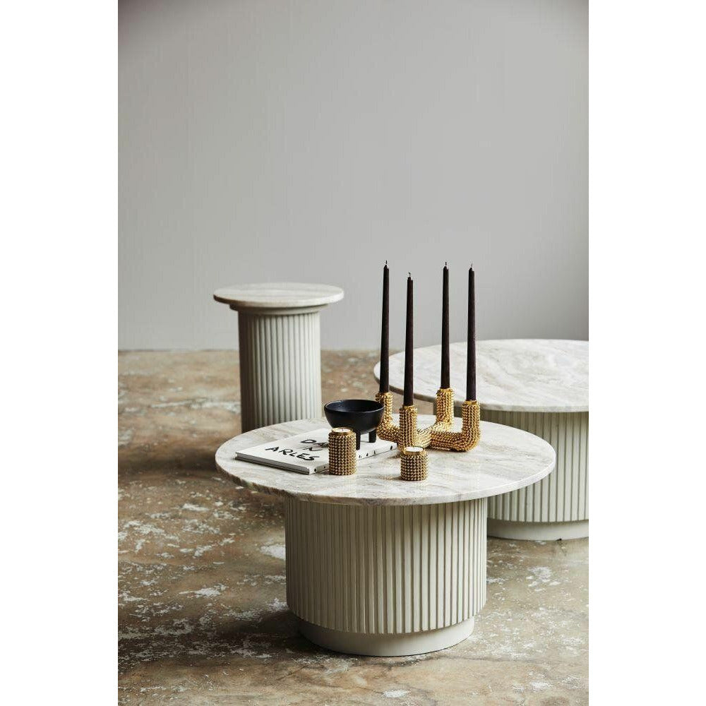 Erie round coffee table in wood and marble - Ø90 cm - raw white, brown, beige