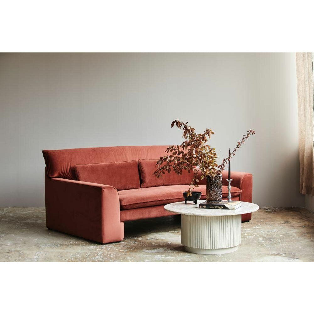 Erie round coffee table in wood and marble - Ø90 cm - raw white, brown, beige