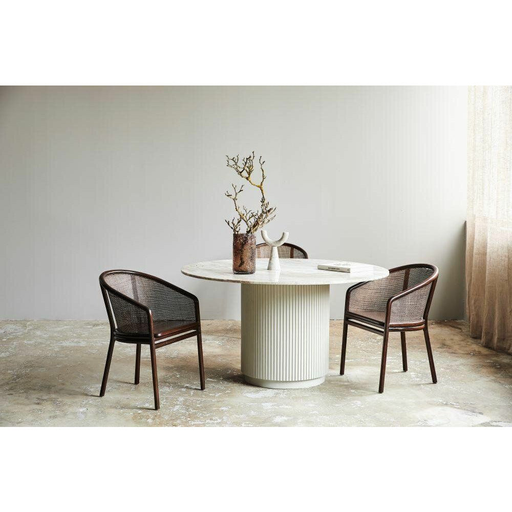Erie round dining table in wood and marble - Ø140 cm - raw white, brown, beige