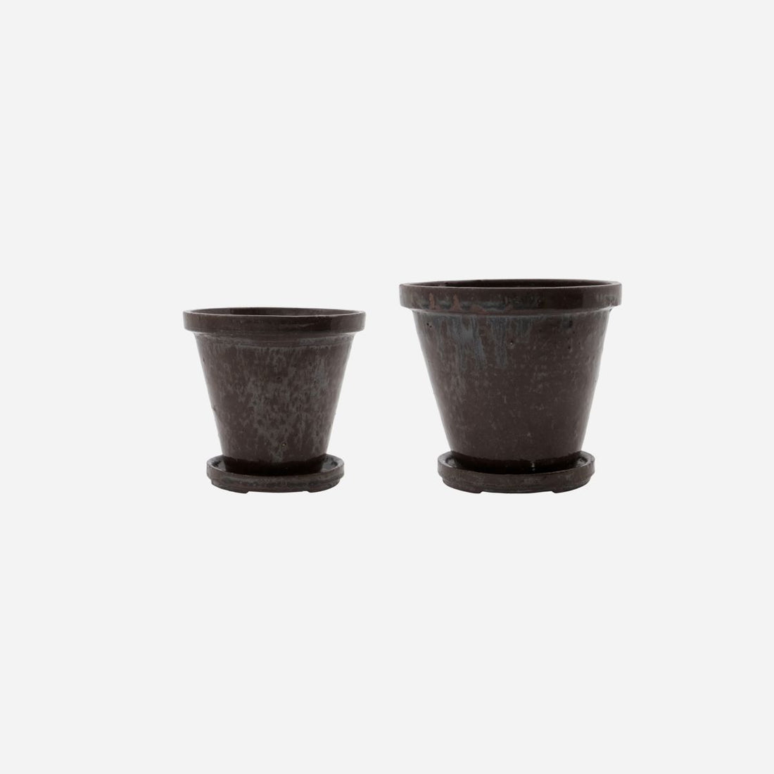 House Doctor herb pot with saucer, flower, brown-h: 12 cm, dia: 13.5 cm, h: 14 cm, dia: 16 cm