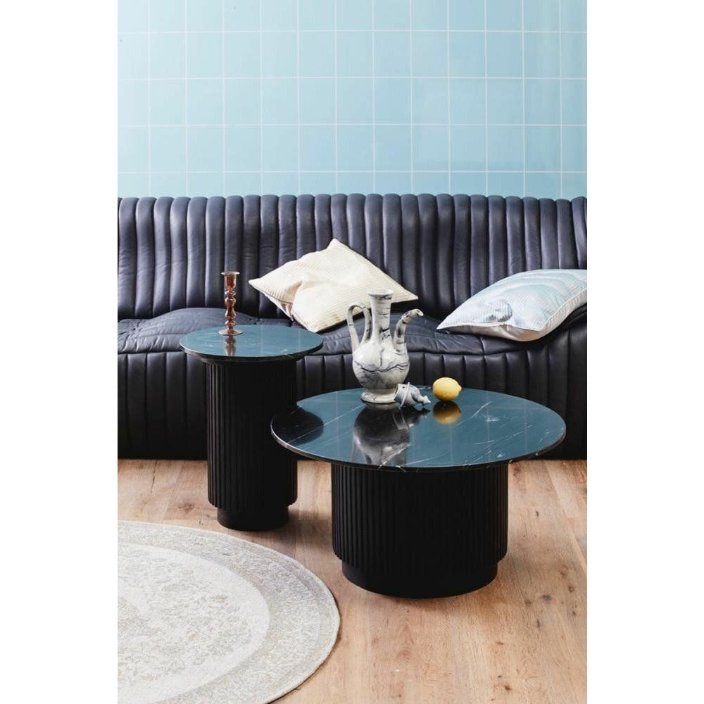 Nordal ERIE round coffee table in wood and marble - ø75 cm - black