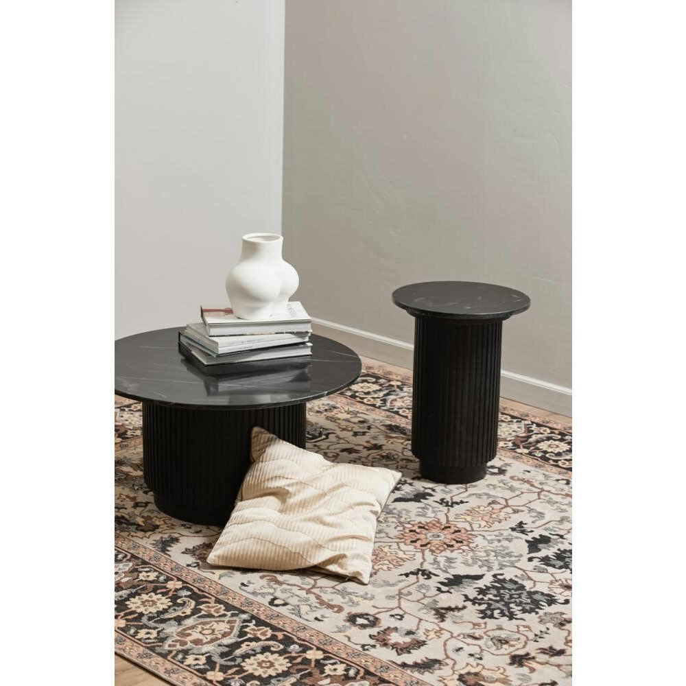 Nordal ERIE round coffee table in wood and marble - ø75 cm - black