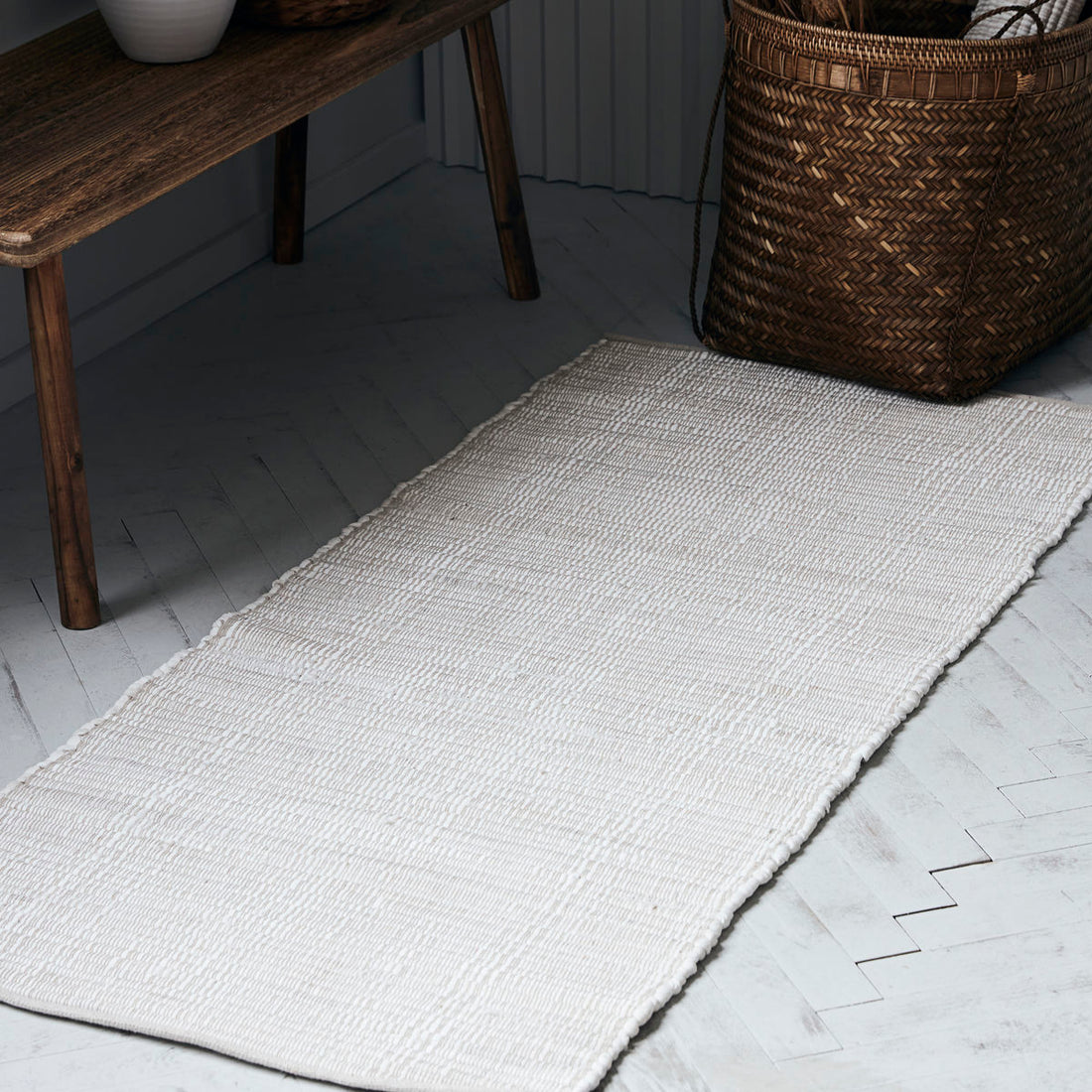 House Doctor rug, Chindi, White-L: 160 cm, W: 70 cm