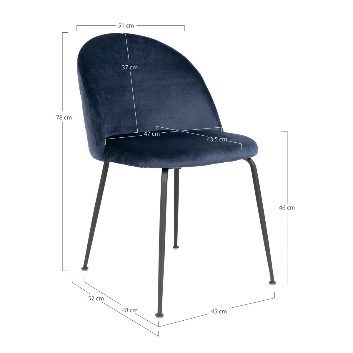 Geneva Dining Table Chair - Dining table chair in velor, blue with black legs, HN1205