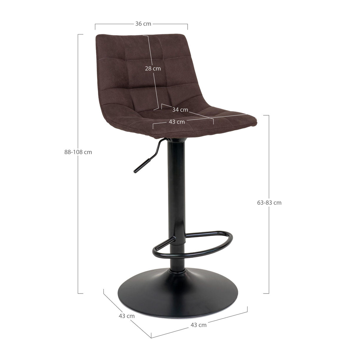 Middelfart bar stool - bar stool in microfiber, dark brown with black legs