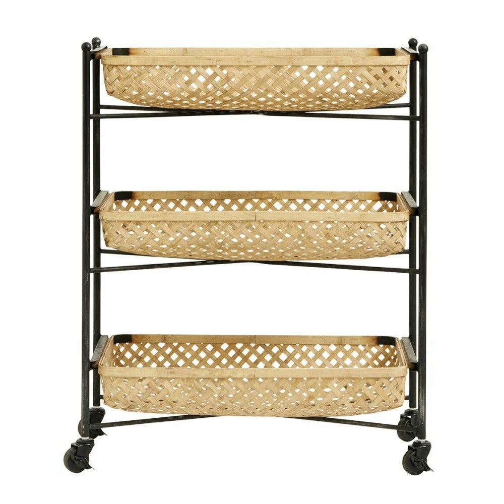 Nordal roller table with braid baskets in bamboo - 64x36 cm - nature/black