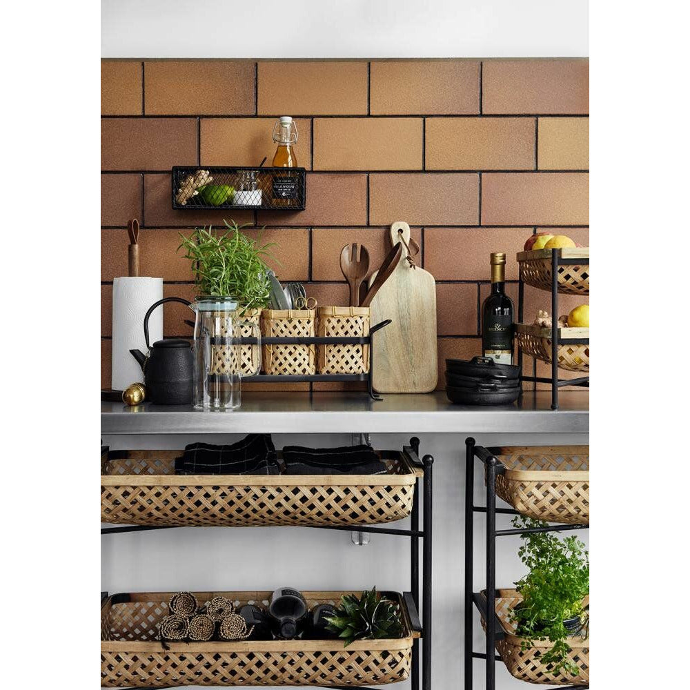 Nordal roller table with braid baskets in bamboo - 64x36 cm - nature/black