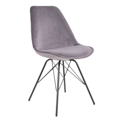 Oslo Dining Chair - Dining Table Chair in Velor, Gray with Black Legs, HN1213