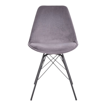 Oslo Dining Chair - Dining Table Chair in Velor, Gray with Black Legs, HN1213