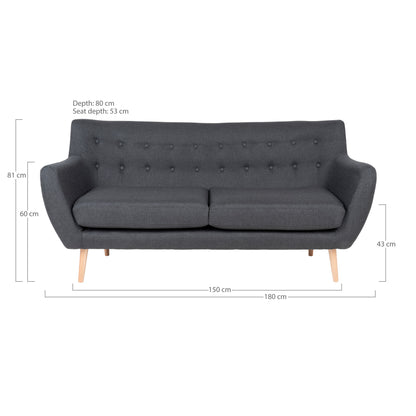 Monte 3 person sofa - 3 person sofa, dark gray with nature wooden legs, HN1002