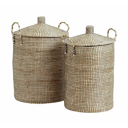 Nordal LAUDY laundry baskets in sea grass with lid - 2 pcs - natural