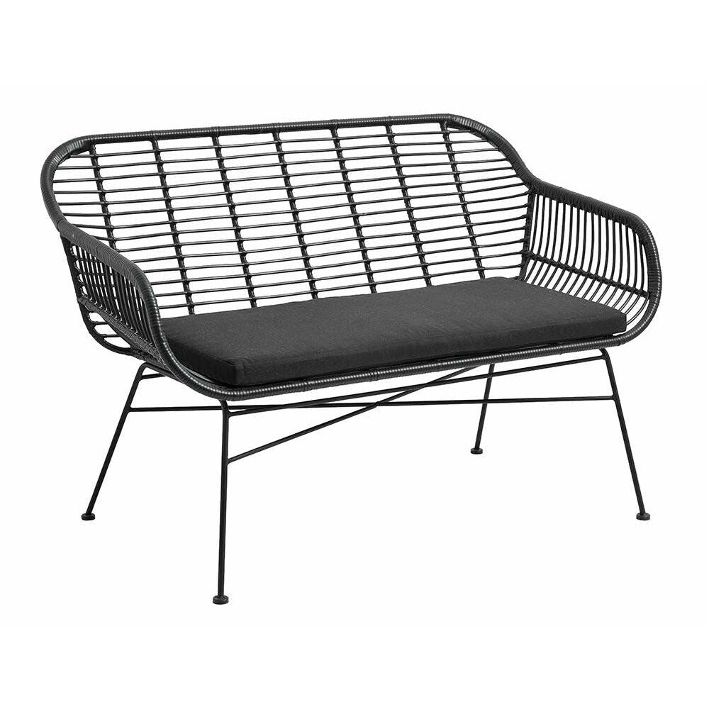 Nordal Garden bench in polyrattan with cushion - l126 cm - black