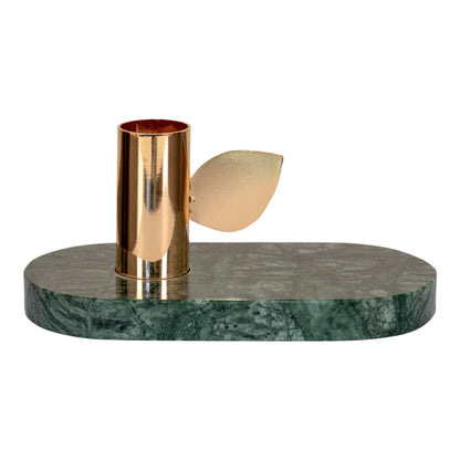 Candlestick - Candlestick in marble, green, brass holder, 14x7x7 cm