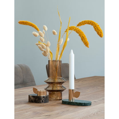 Candlestick - Candlestick in marble, green, brass holder, 14x7x7 cm