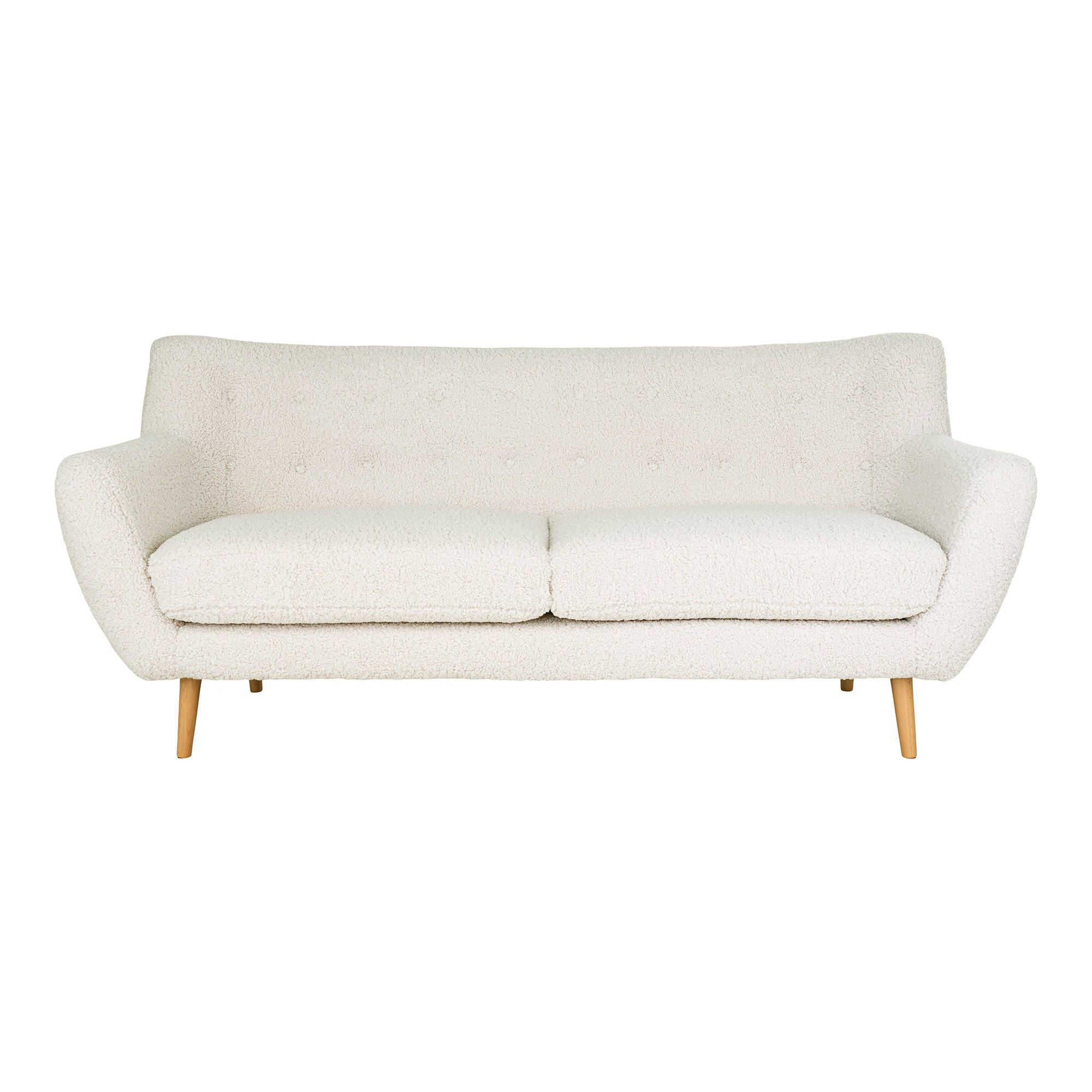 Monte 3 -person sofa - 3 person sofa in artificial lambskin, white with nature wooden legs