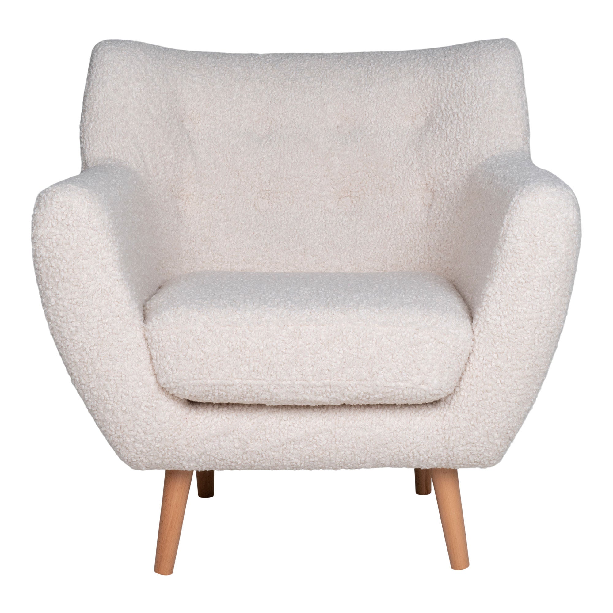 Monte armchair - armchair in artificial lambskin, white with nature wooden legs