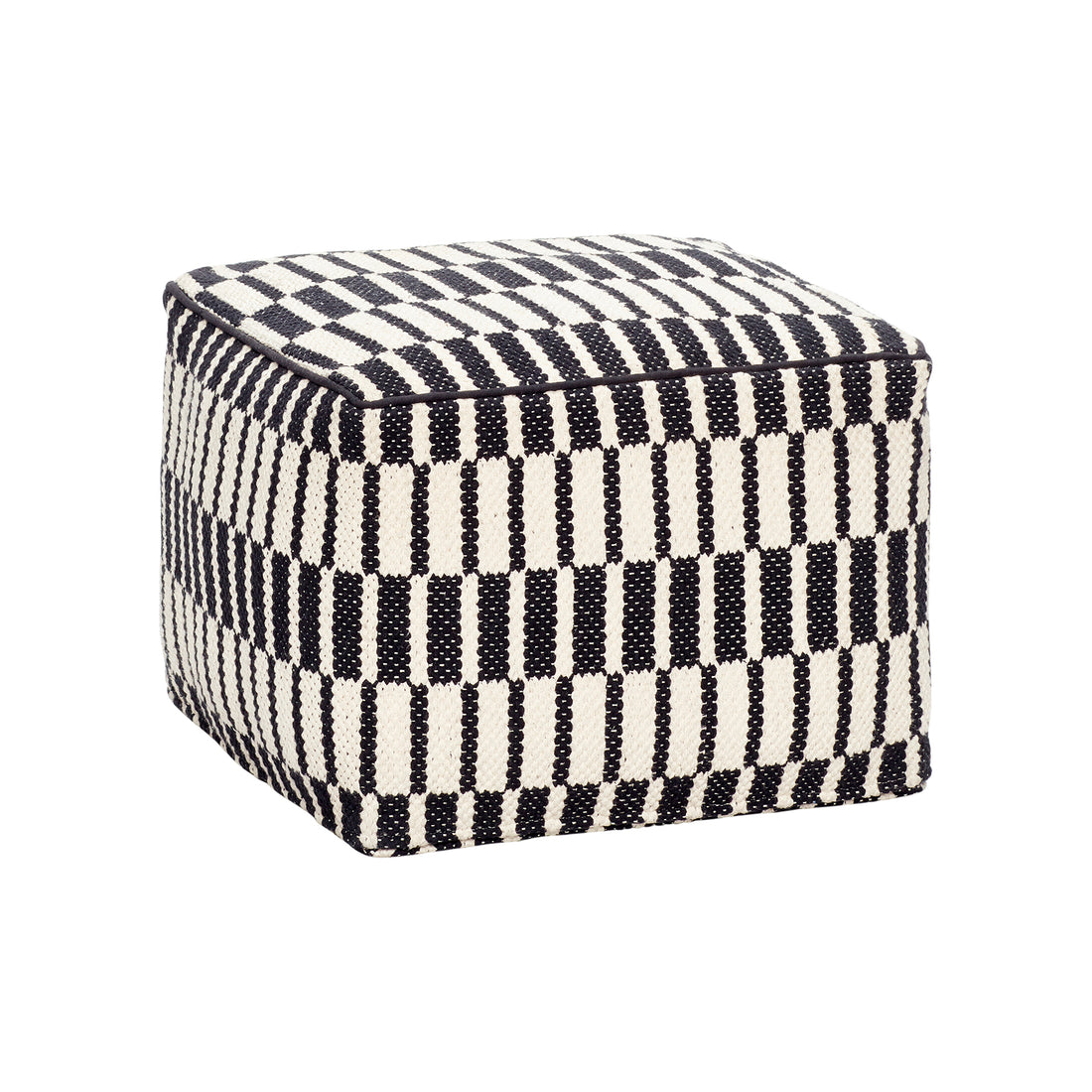 Hübsch pouf with pattern - black/white cotton 45x45xh35 cm