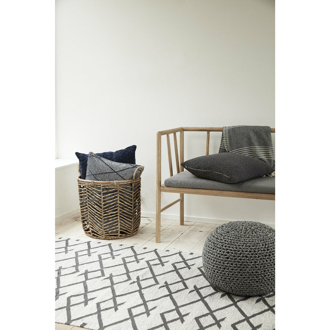 Hübsch - Carpet, woven, cotton, nature/grey - 120×180 cm