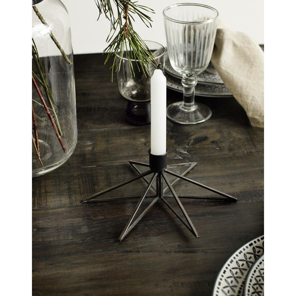 Nordal - Candlestick in iron and glass - star - ø21 cm - black