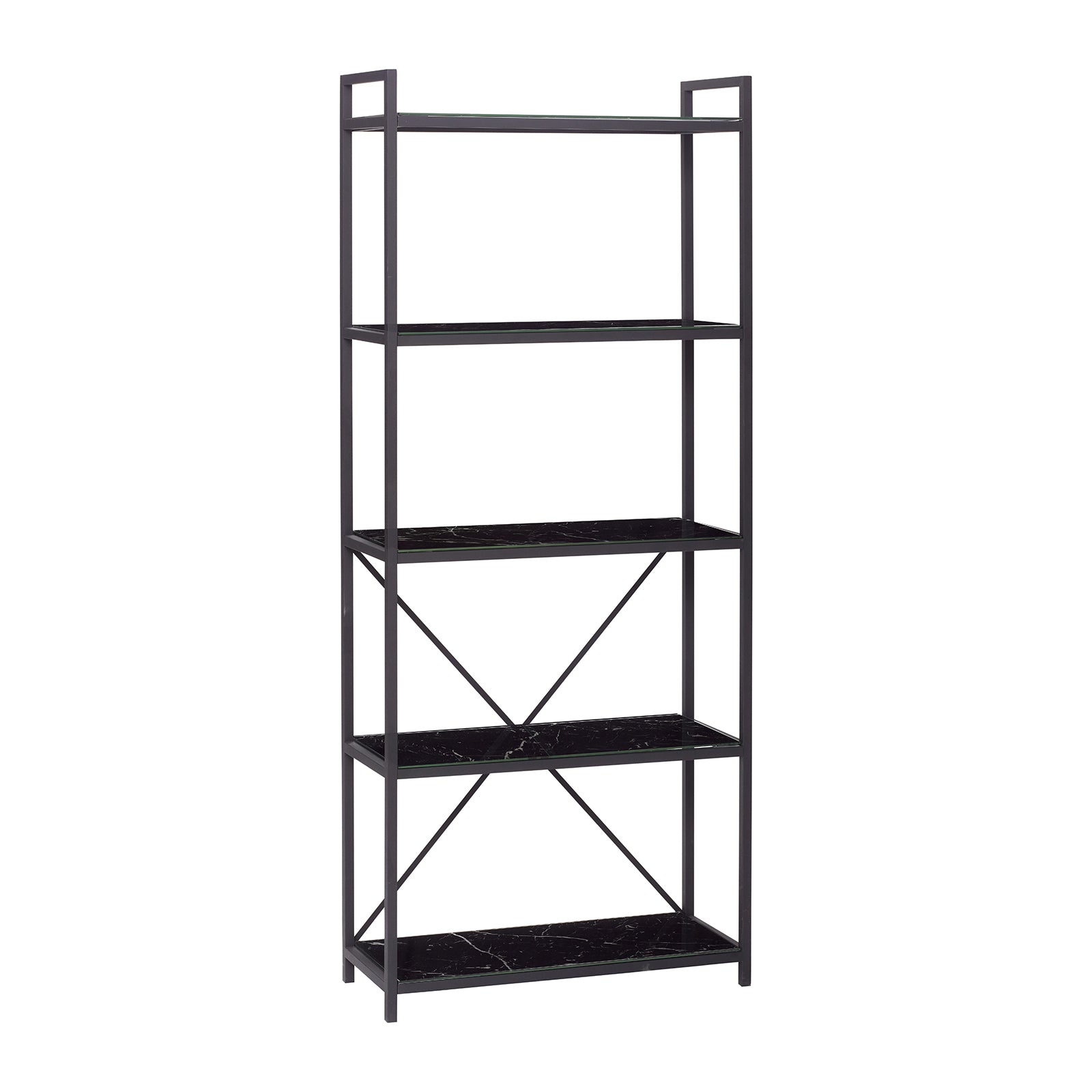 Hübsch - Shelf M/5 Shelves, Metal/Glass, Black - 76x31xH180 cm