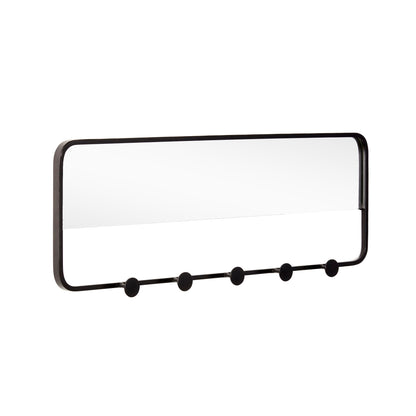 Hübsch - Knagerække m/spejl, 5 knager, metal, sort - 61xh22cm - Hübsch - DesignGaragen.dk