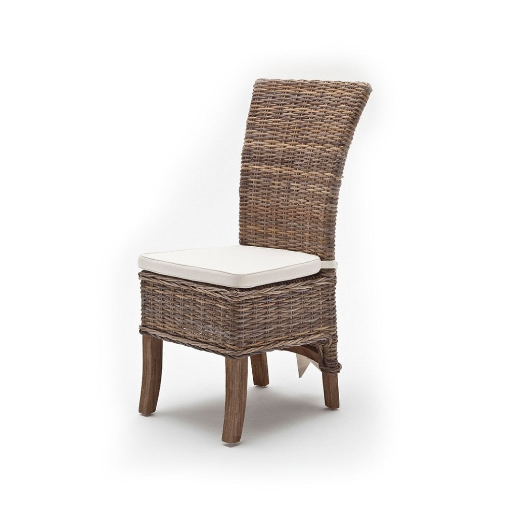 WickerWorks Salsa hand -braided dining table chair in natural rattan with cushions (sold as pair)