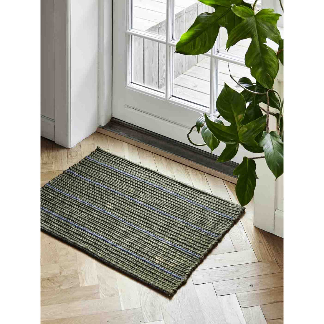 Stripe doormat 50x72 cm - olive/blue - recycled polyester
