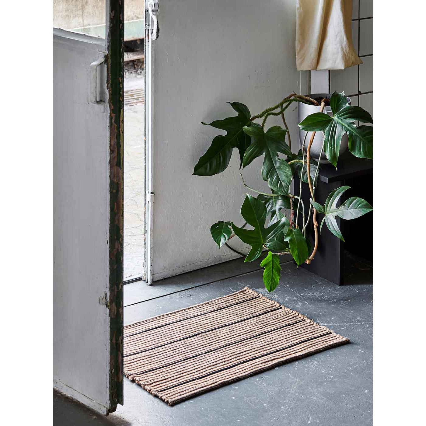 Stripe doormat 50x72 cm - beige/black - recycled polyester