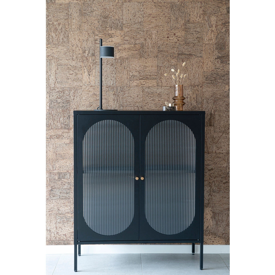 Adelaide display cabinet - display cabinet in black with rifled glass door 35x90x110 cm - 1 - pcs