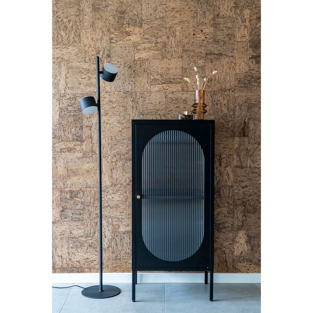 Adelaide display cabinet - display cabinet in black with rifled glass door 35x50x110 cm - 1 - pcs