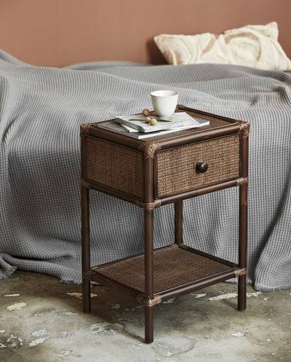 Hayes side table/bedside table in rattan - brown