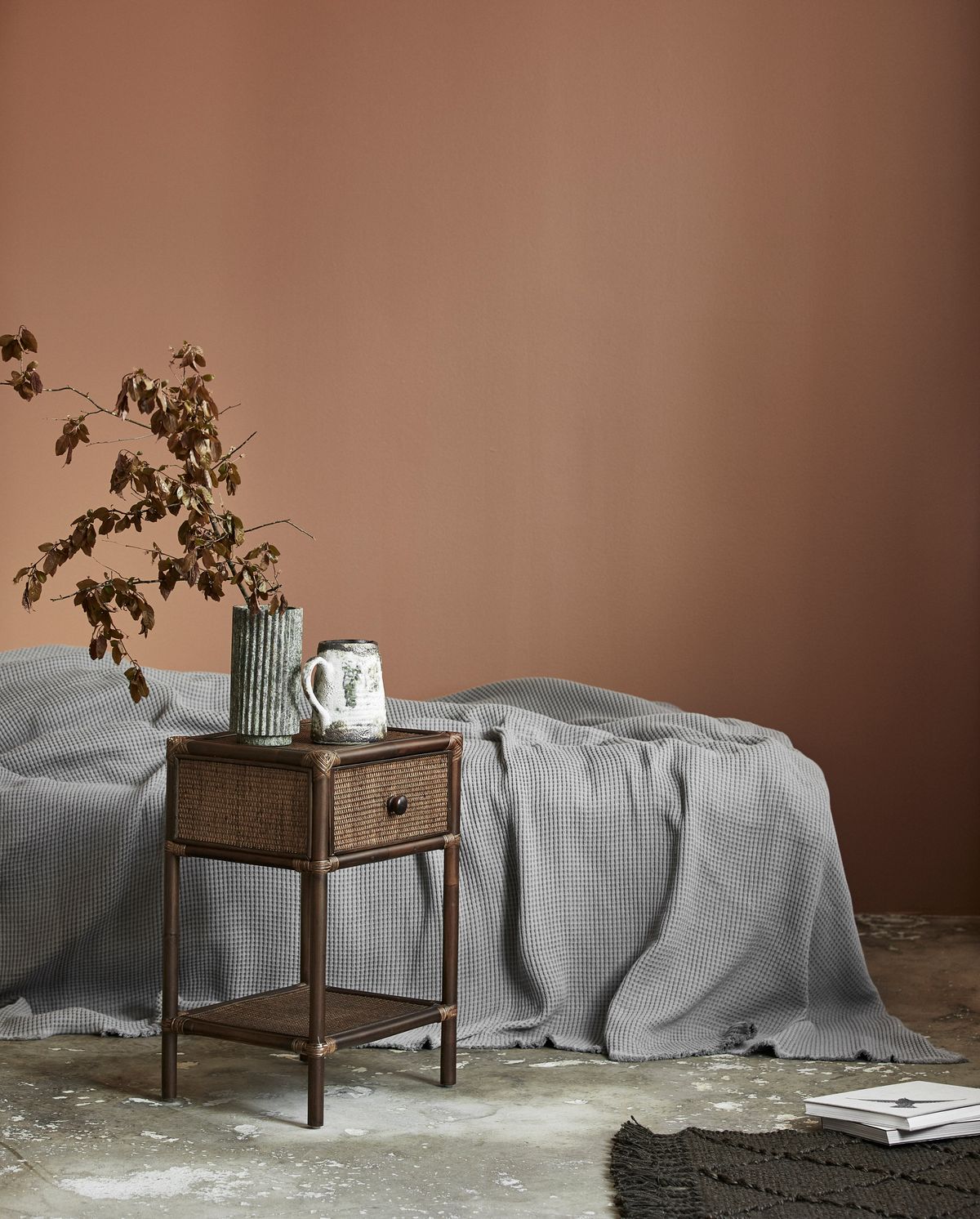 Hayes side table/bedside table in rattan - brown