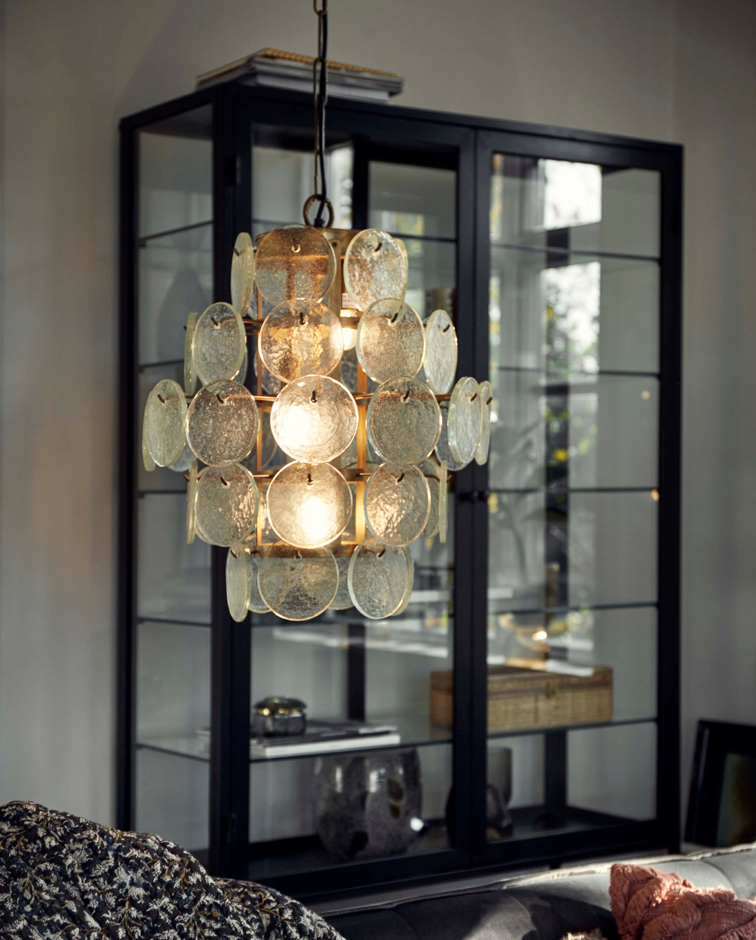 Pendant in golden iron and clear glass - H50 cm