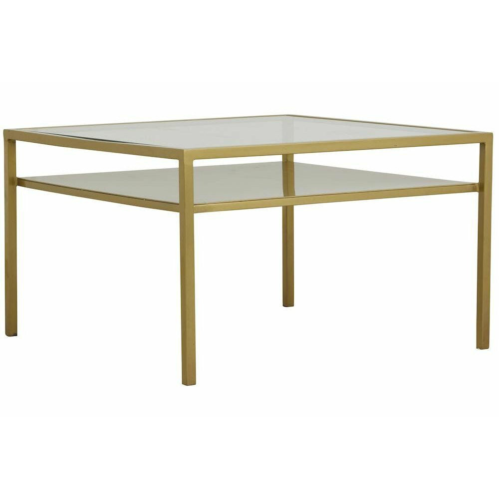 Nordal ETNE golden coffee table with clear glass - 70x70 cm