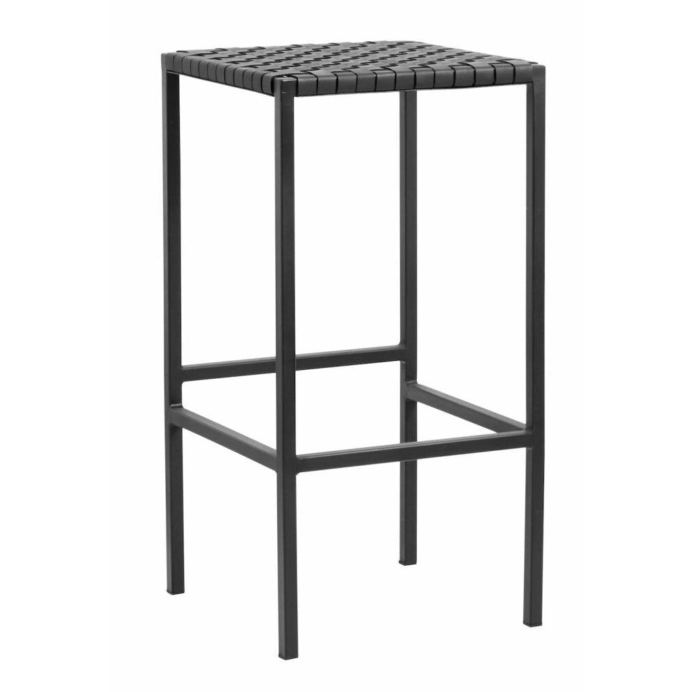 Nordal Barstool in braided leather with iron frame - h73 cm - black