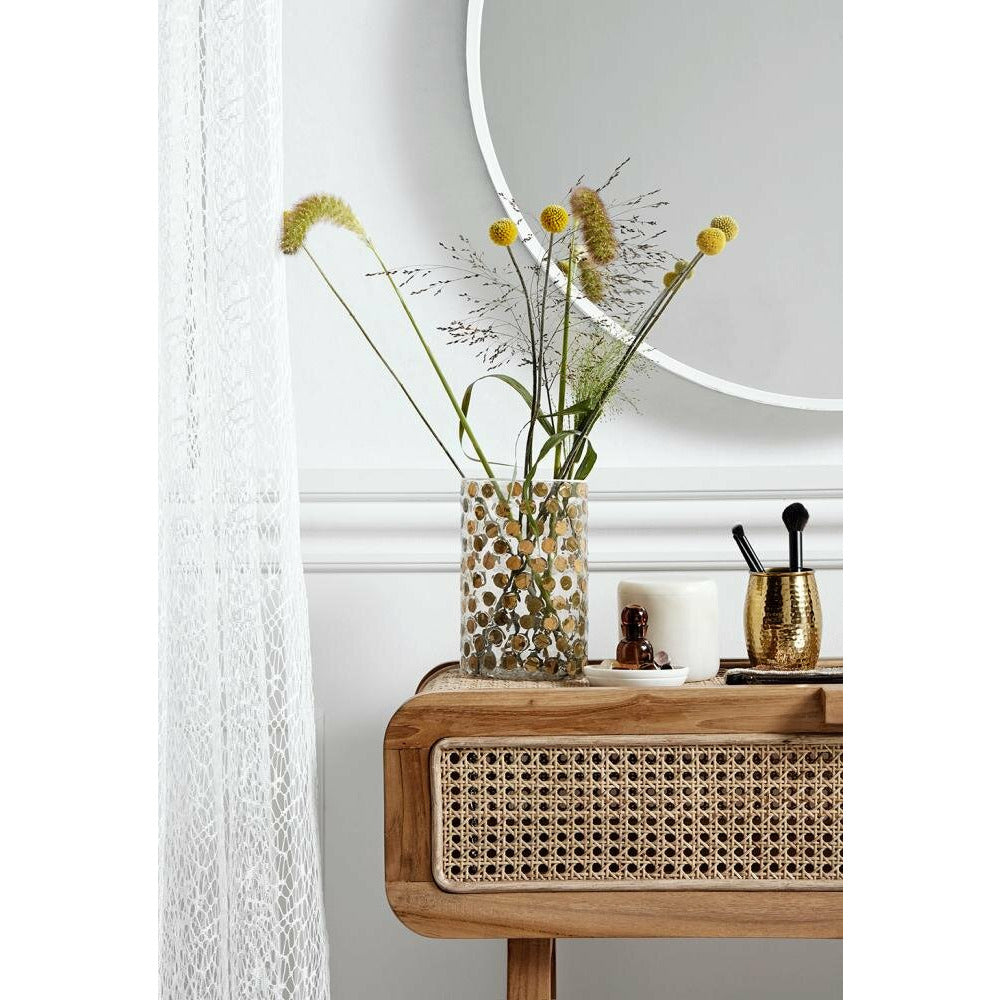 Nordal MERGE console table in teak with glass - 90x35 - natural