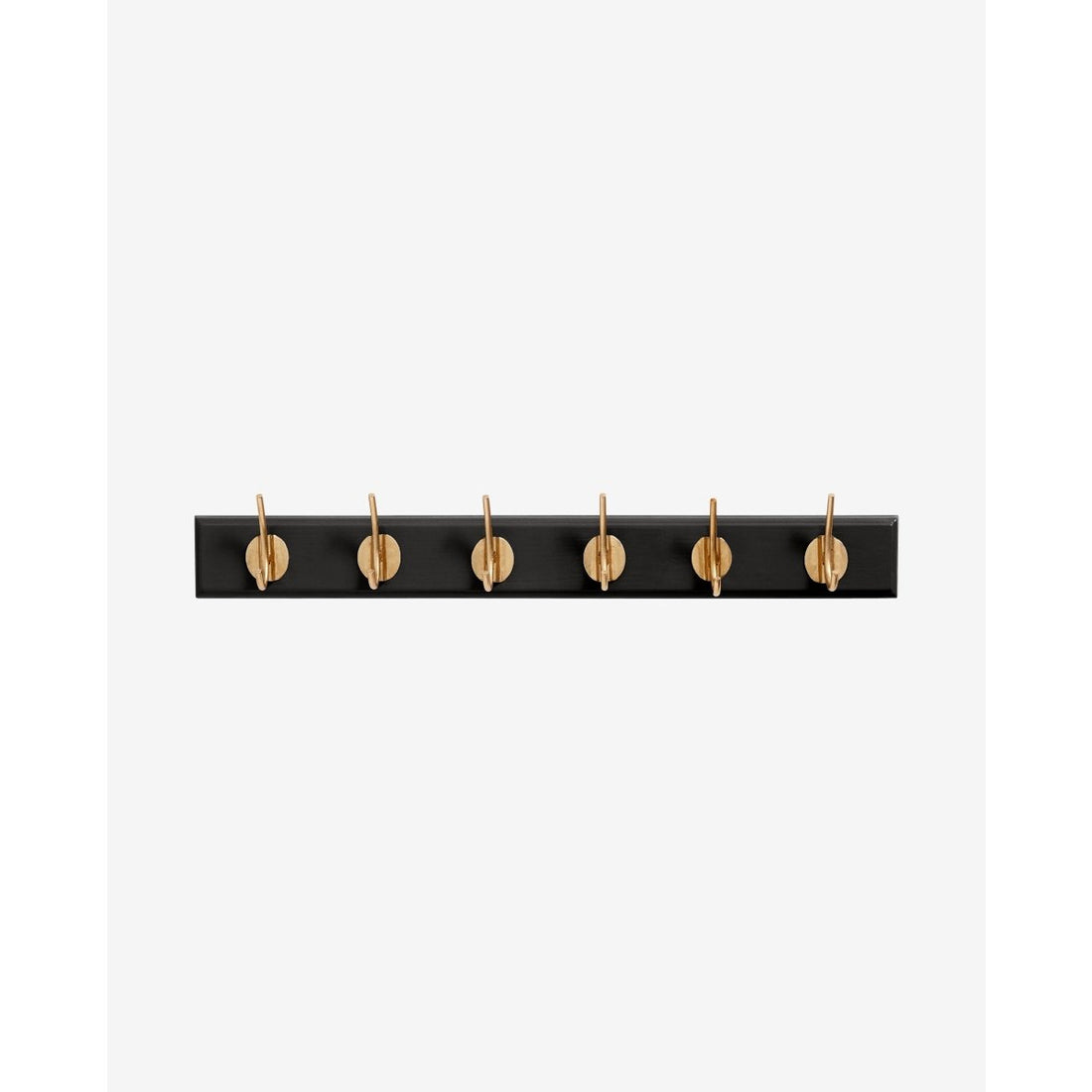 Edgy hooks in wood with 6 brass hooks - 60 cm - black