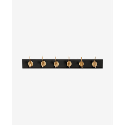 Edgy hooks in wood with 6 brass hooks - 60 cm - black