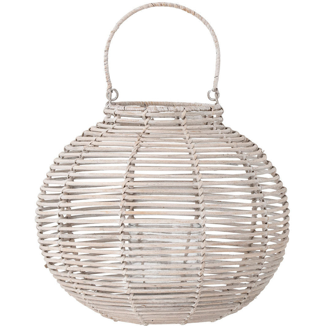 Bloomingville Malua Lanterne m/Glas, Hvid, Rattan - Bloomingville - DesignGaragen.dk