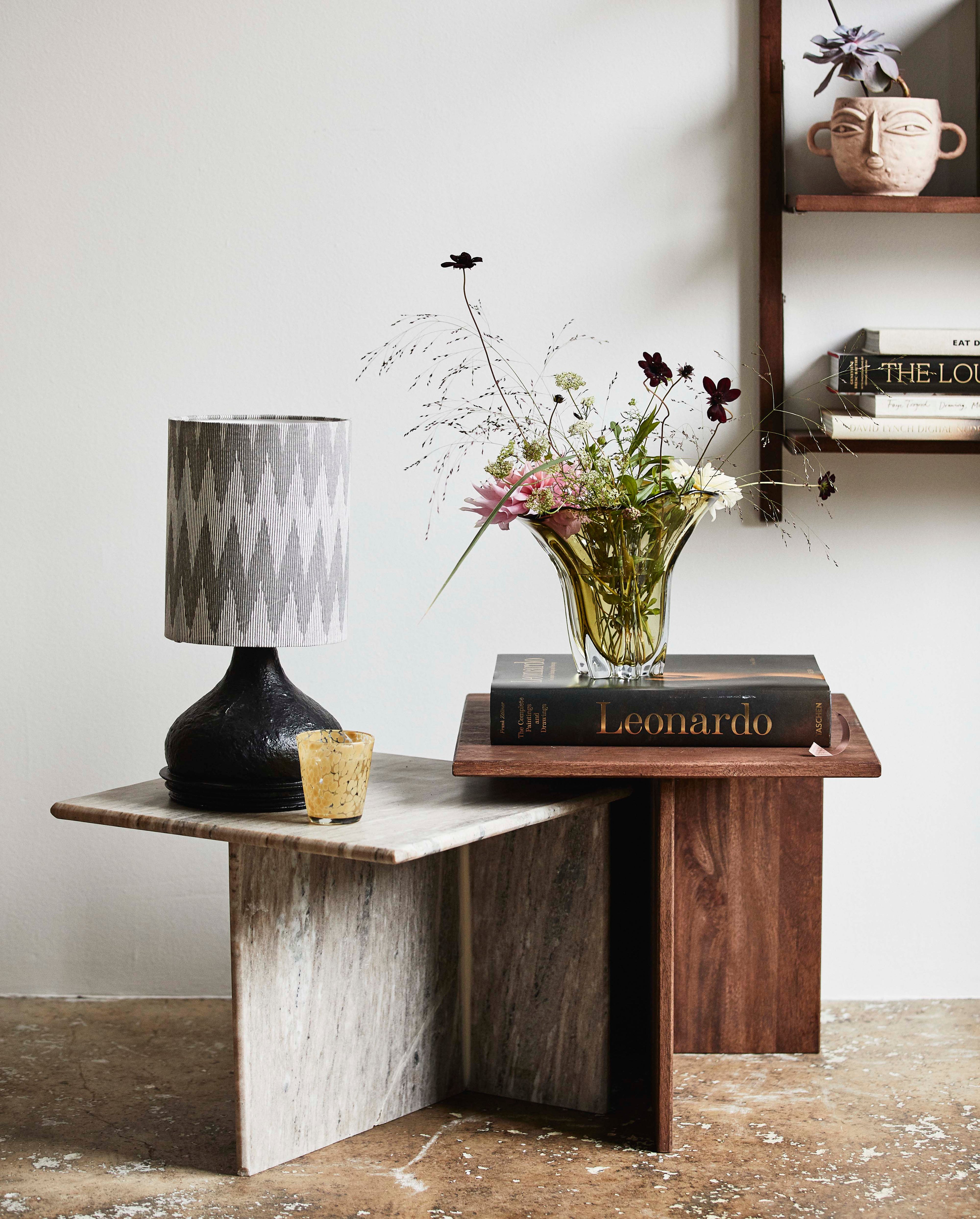 ODRA Sideboards in mango wood and marble - 2 pieces - H48/40 cm