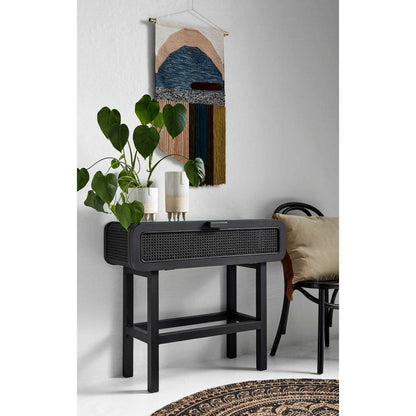 Nordal MERGE console table in teak with glass - 90x35 - black