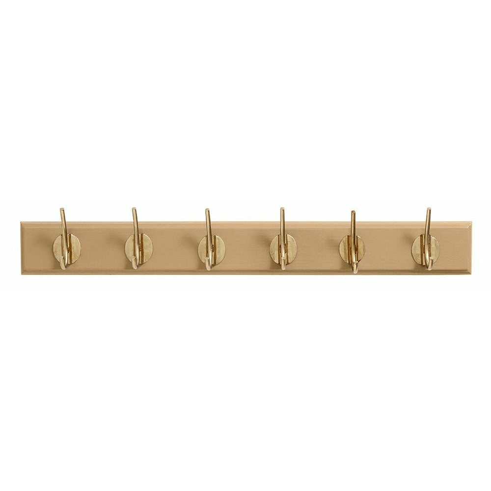 EDGY wooden coat rack with 6 brass coat hooks - 60 cm - camel