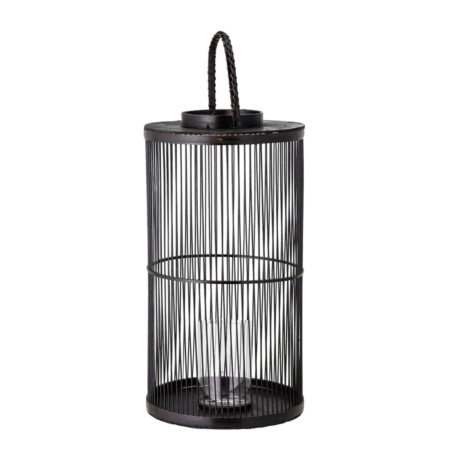 BLOOMINGVILLE Effie Lanterne m/Glas, Sort, Bambus - D29xH50,5 cm - DesignGaragen.dk.