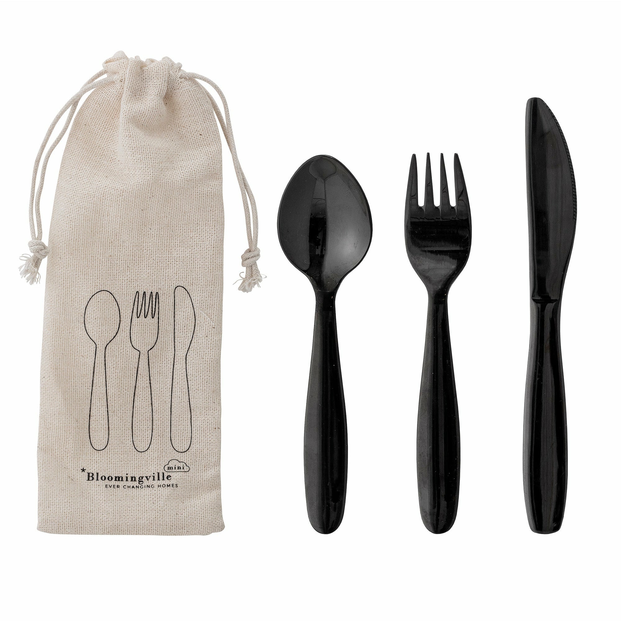 BLOOMINGVILLE MINI Ally Bestik, Sort, Rustfri Stål - L17xH0,5xW3,5 cm, Set - DesignGaragen.dk.