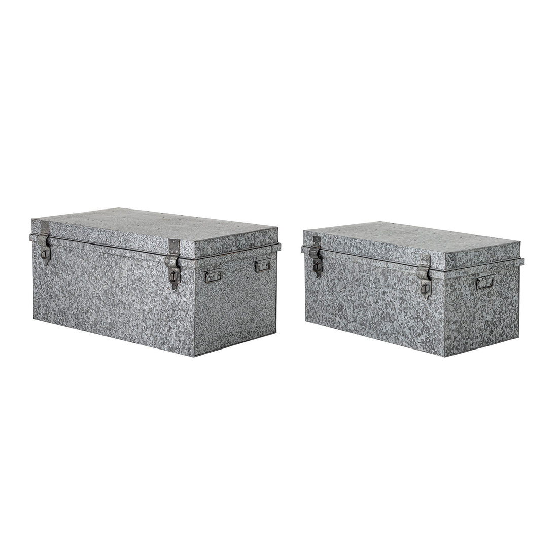 BLOOMINGVILLE Dian Opbevaringsæske m/Låg, Grå, Galvaniseret Jern - L81,5xH38xW45 / L89xH42xW54 cm, Set of 2 - DesignGaragen.dk.
