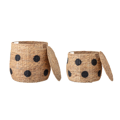 BLOOMINGVILLE MINI Thinne Kurv m/Låg, Natur, Vandhyacint - D40/45xH30/40cm, Set of 2 - DesignGaragen.dk.